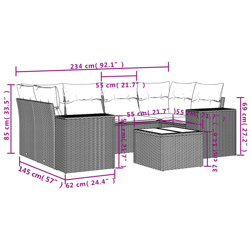 7-delige Loungeset met kussens poly rattan zwart Tuinsets | Creëer jouw Trendy Thuis | Gratis bezorgd & Retour | Trendy.nl