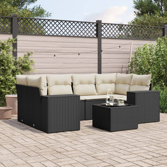 7-delige Loungeset met kussens poly rattan zwart Tuinsets | Creëer jouw Trendy Thuis | Gratis bezorgd & Retour | Trendy.nl