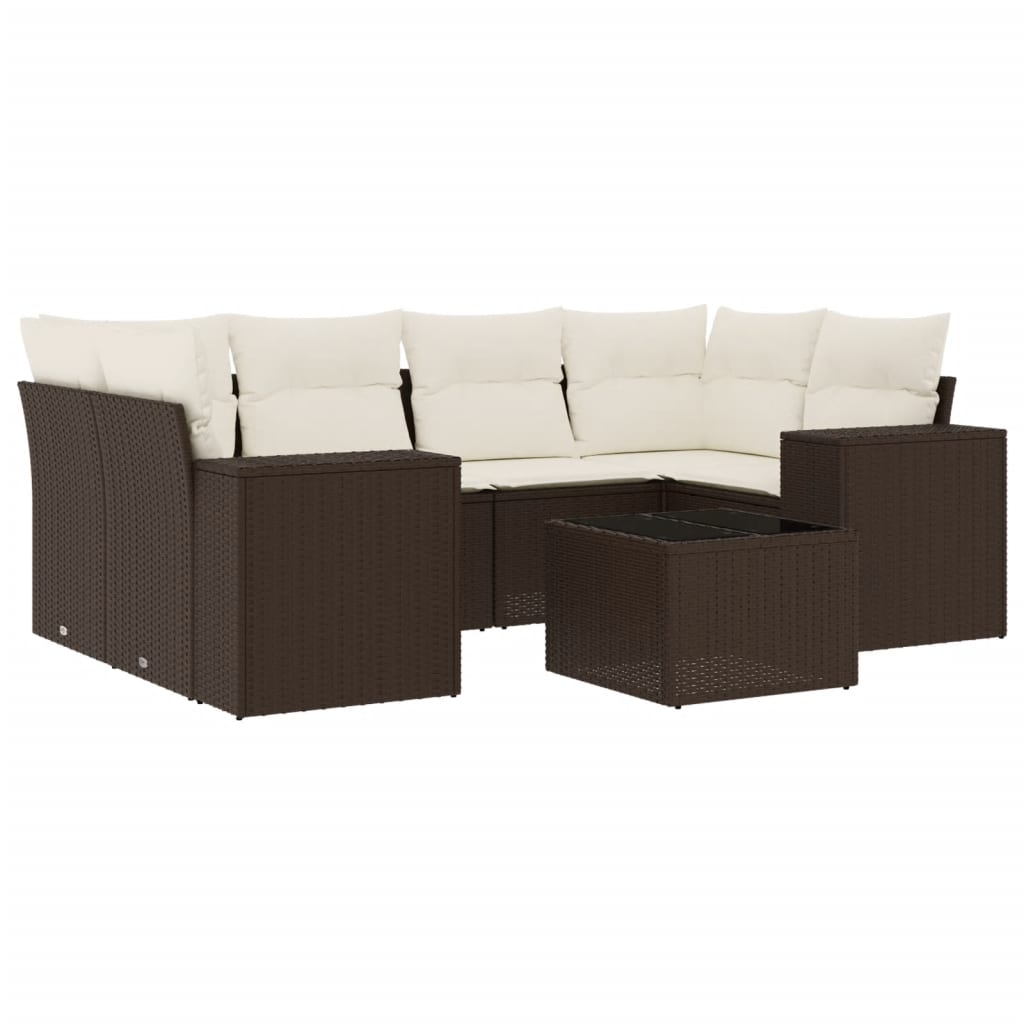 7-delige Loungeset met kussens poly rattan bruin