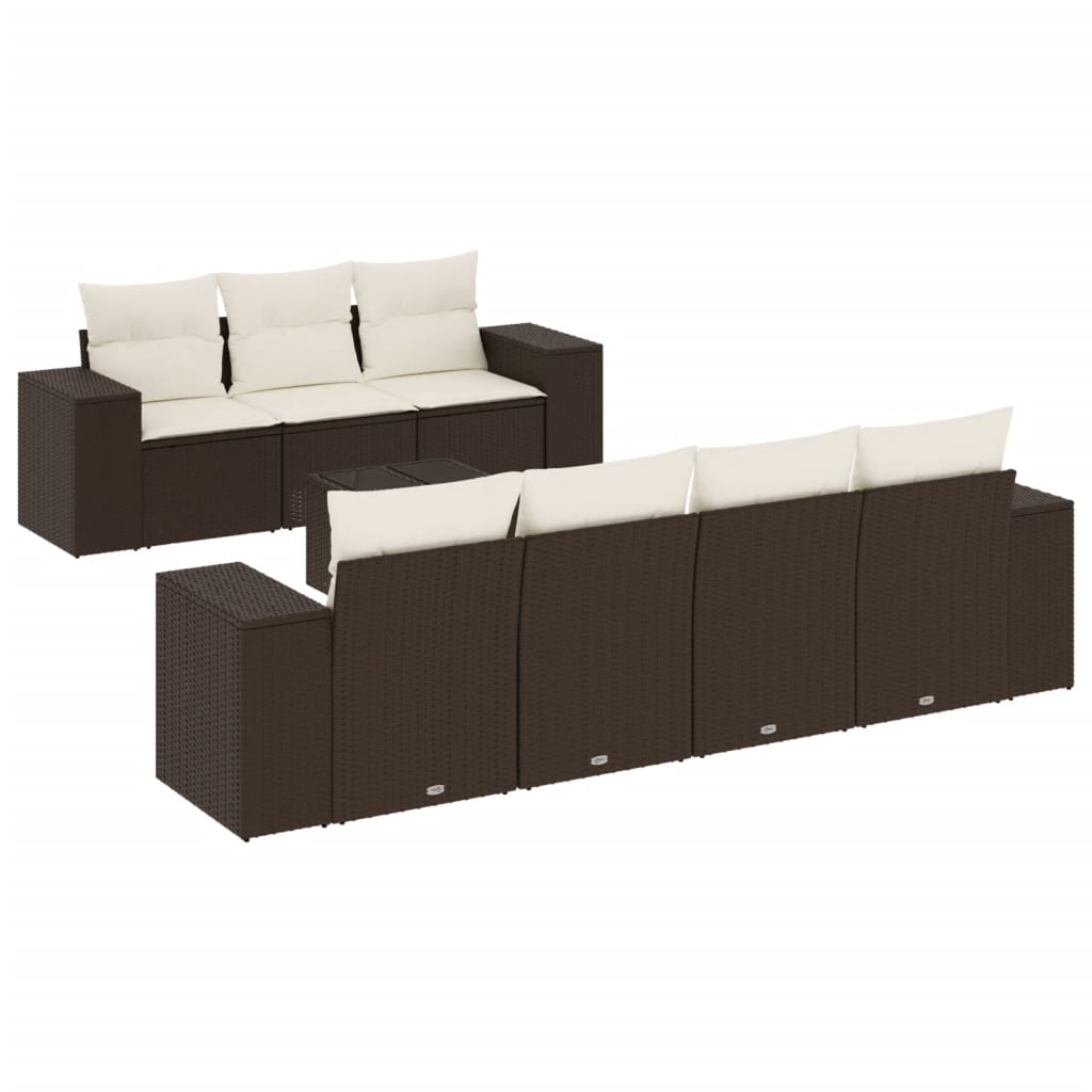 8-delige Loungeset met kussens poly rattan bruin