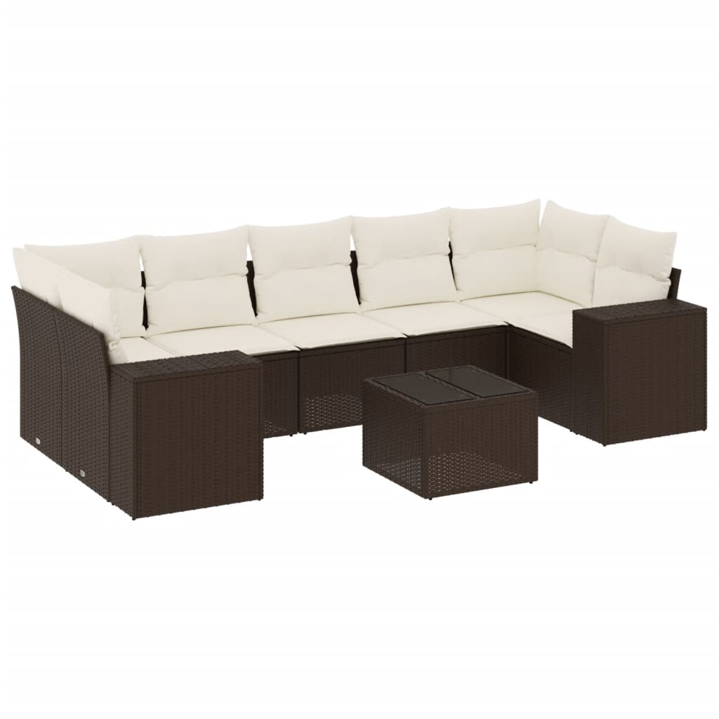 8-delige Loungeset met kussens poly rattan bruin