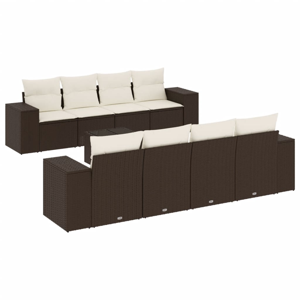 9-delige Loungeset met kussens poly rattan bruin