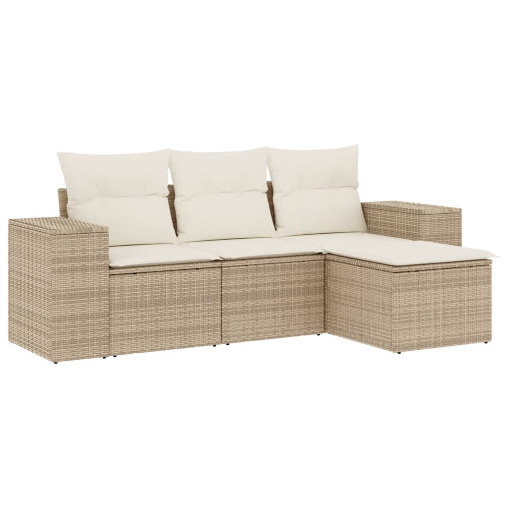 4-delige Loungeset met kussens poly rattan beige