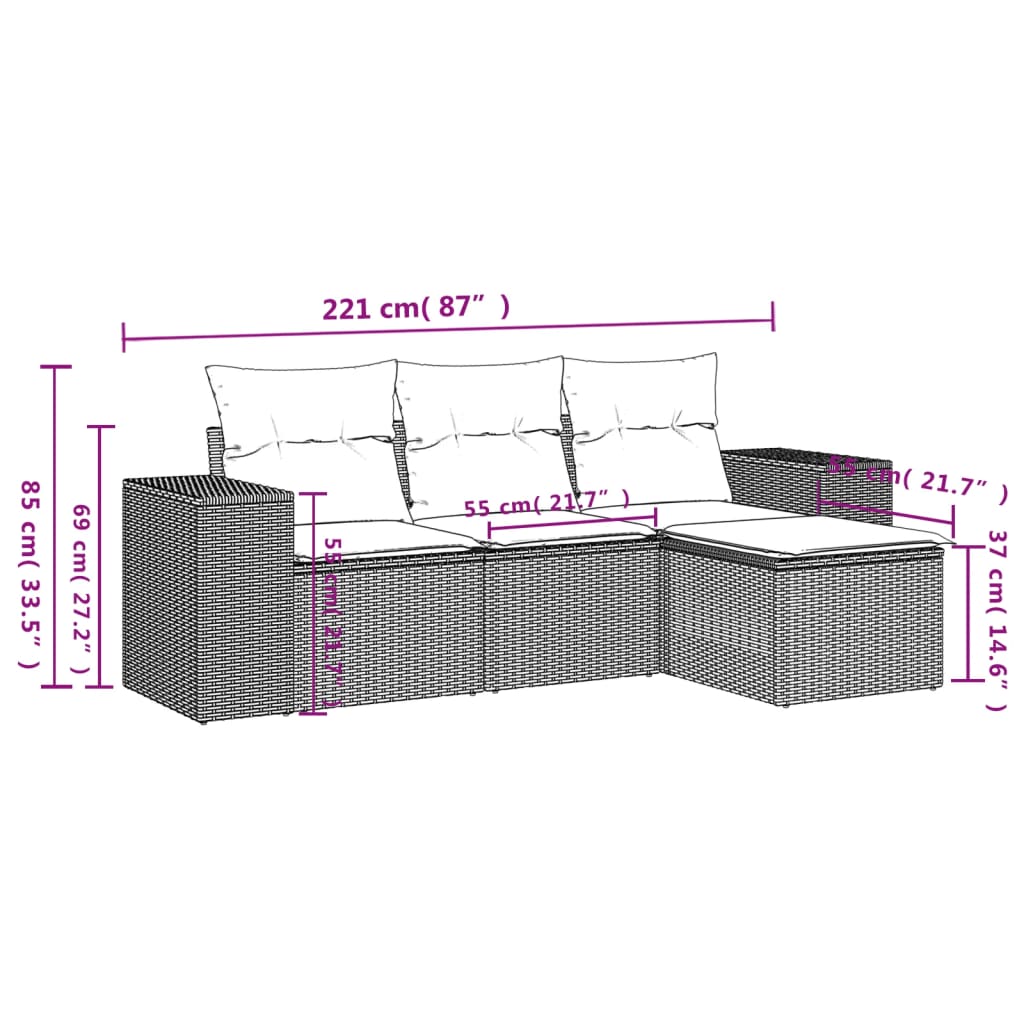 4-delige Loungeset met kussens poly rattan lichtgrijs Tuinsets | Creëer jouw Trendy Thuis | Gratis bezorgd & Retour | Trendy.nl