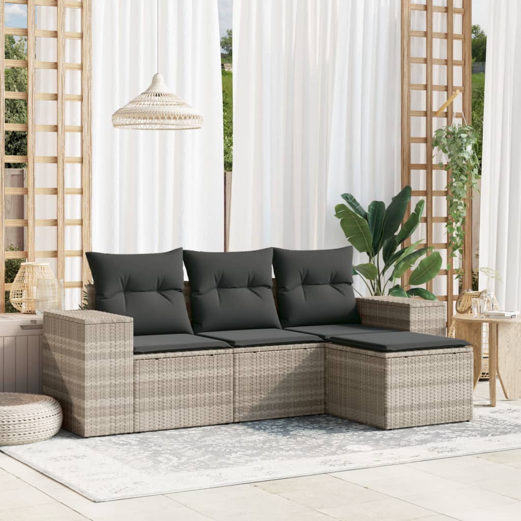 4-delige Loungeset met kussens poly rattan lichtgrijs Tuinsets | Creëer jouw Trendy Thuis | Gratis bezorgd & Retour | Trendy.nl