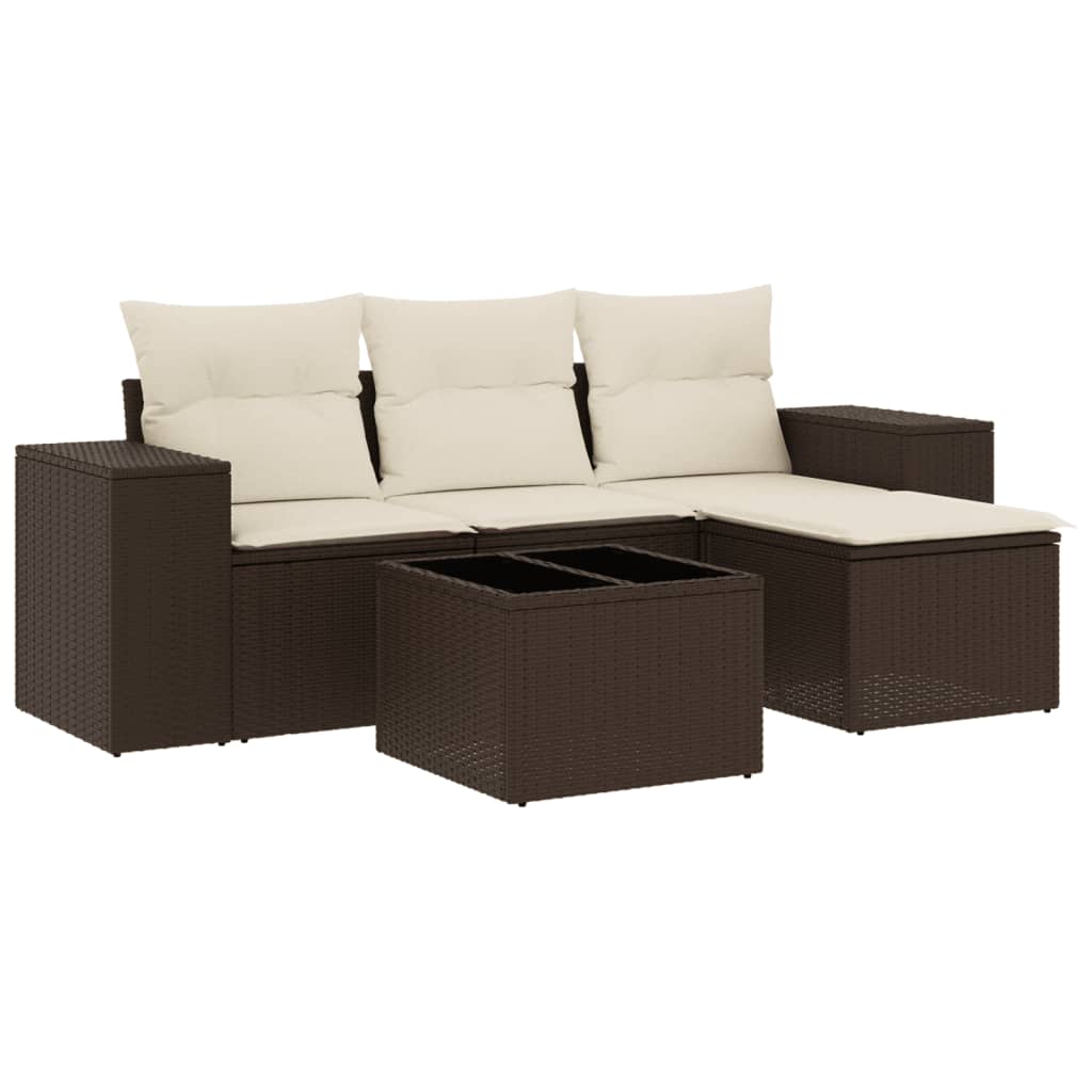 5-delige Loungeset met kussens poly rattan bruin