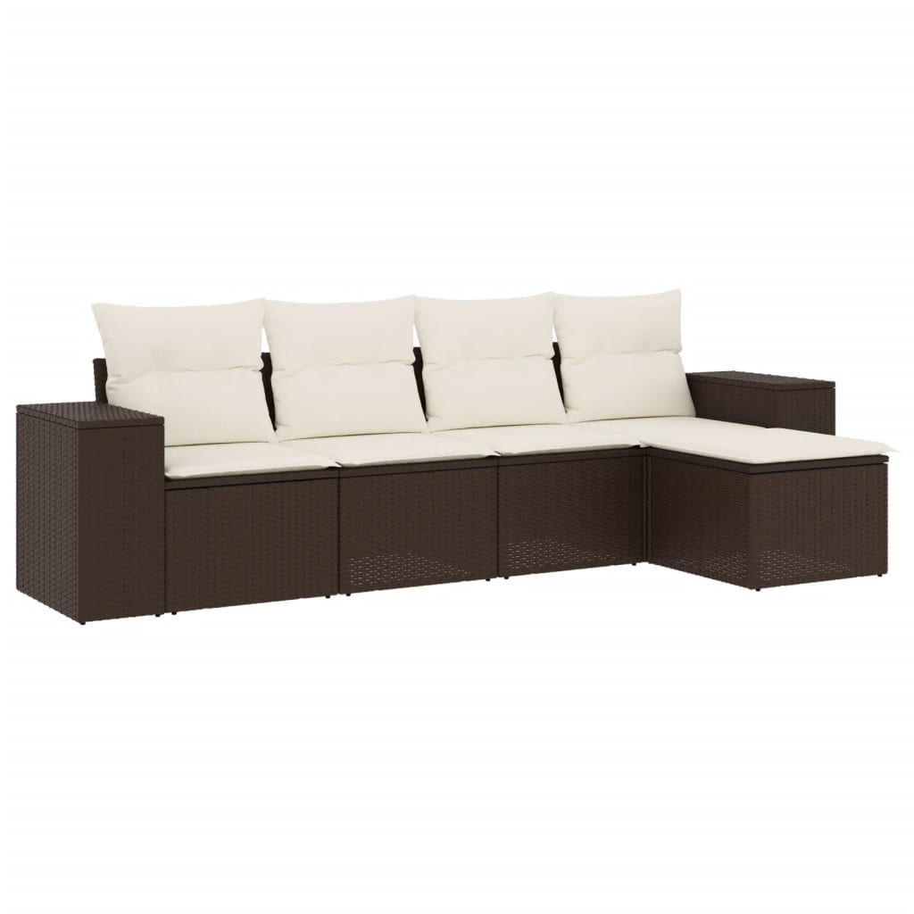 5-delige Loungeset met kussens poly rattan bruin