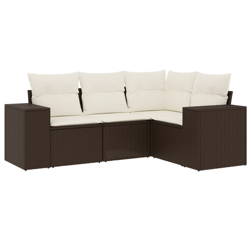 4-delige Loungeset met kussens poly rattan bruin