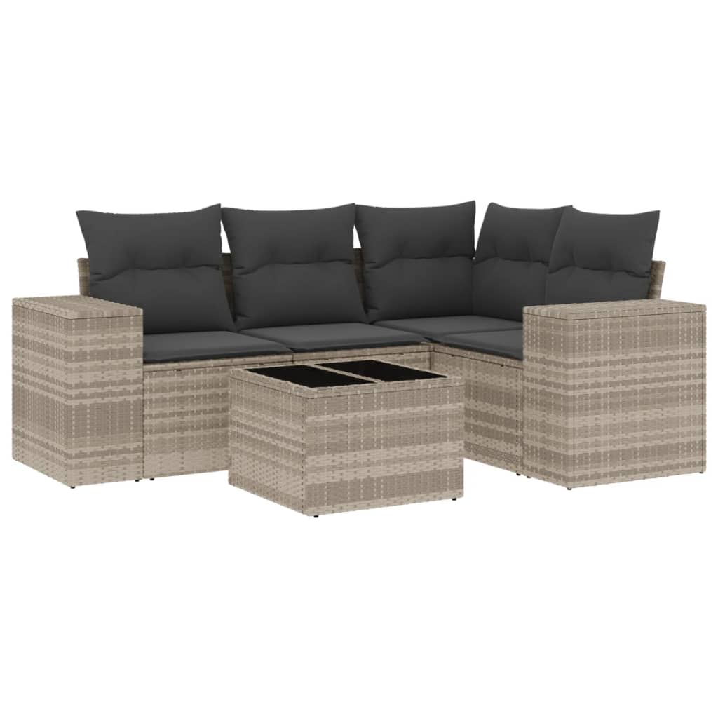 5-delige Loungeset met kussens poly rattan lichtgrijs Tuinsets | Creëer jouw Trendy Thuis | Gratis bezorgd & Retour | Trendy.nl