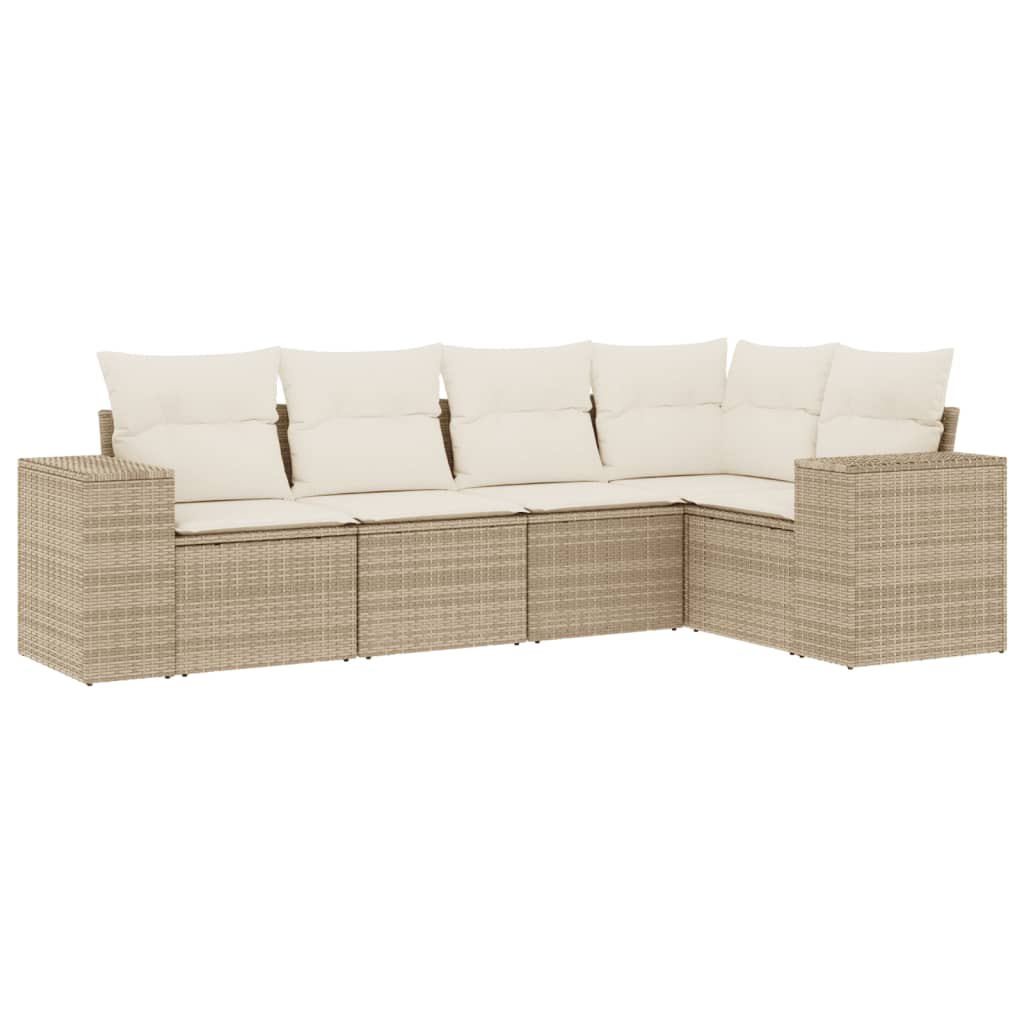 5-delige Loungeset met kussens poly rattan beige Tuinsets | Creëer jouw Trendy Thuis | Gratis bezorgd & Retour | Trendy.nl