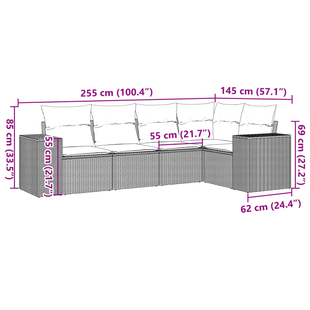 5-delige Loungeset met kussens poly rattan beige Tuinsets | Creëer jouw Trendy Thuis | Gratis bezorgd & Retour | Trendy.nl