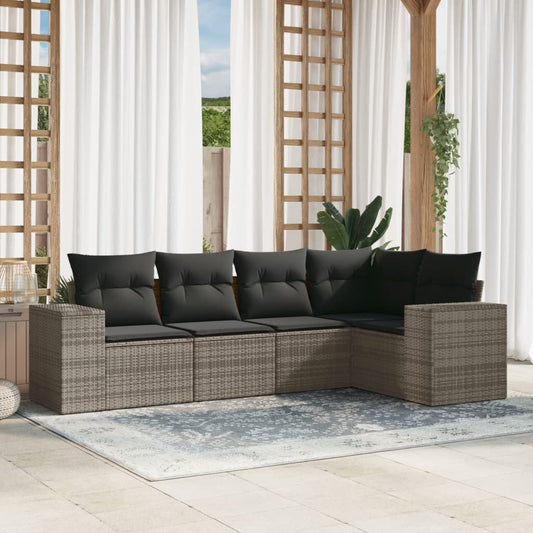 5-delige Loungeset met kussens poly rattan grijs Tuinsets | Creëer jouw Trendy Thuis | Gratis bezorgd & Retour | Trendy.nl