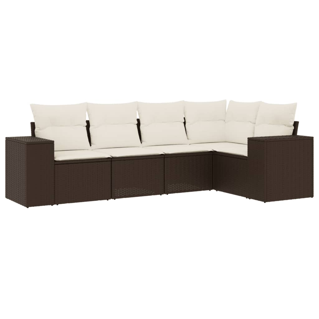 5-delige Loungeset met kussens poly rattan bruin