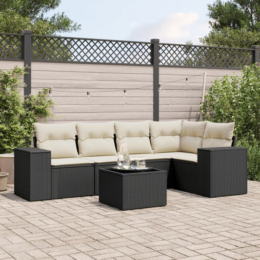 6-delige Loungeset met kussens poly rattan zwart Tuinsets | Creëer jouw Trendy Thuis | Gratis bezorgd & Retour | Trendy.nl