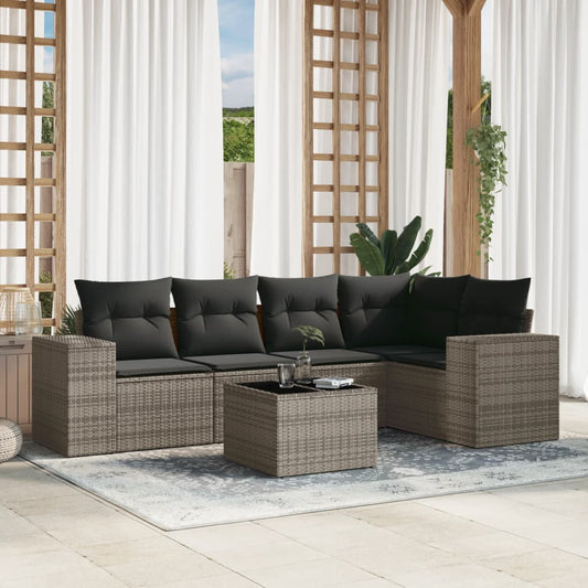 6-delige Loungeset met kussens poly rattan grijs Tuinsets | Creëer jouw Trendy Thuis | Gratis bezorgd & Retour | Trendy.nl