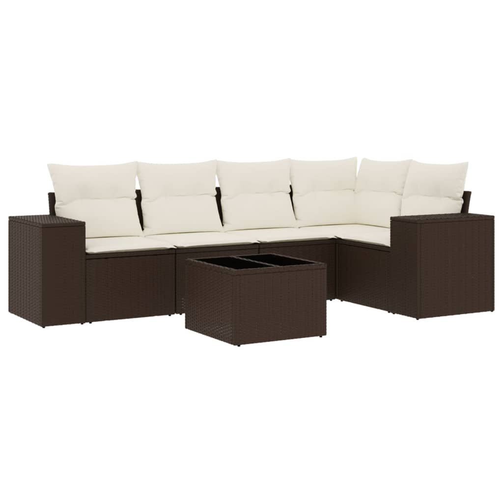 6-delige Loungeset met kussens poly rattan bruin