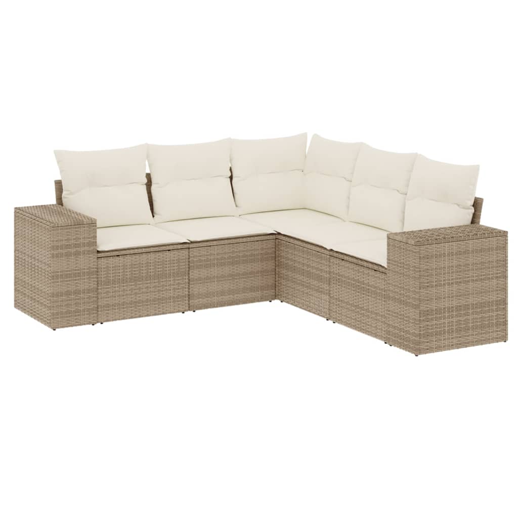 5-delige Loungeset met kussens poly rattan beige Tuinsets | Creëer jouw Trendy Thuis | Gratis bezorgd & Retour | Trendy.nl