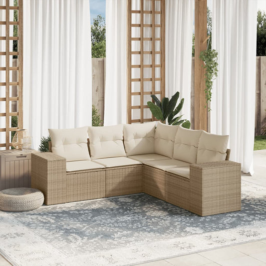 5-delige Loungeset met kussens poly rattan beige Tuinsets | Creëer jouw Trendy Thuis | Gratis bezorgd & Retour | Trendy.nl