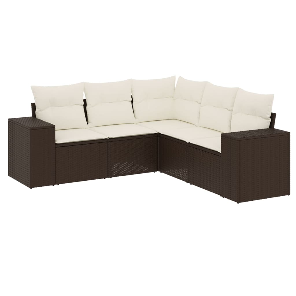 5-delige Loungeset met kussens poly rattan bruin