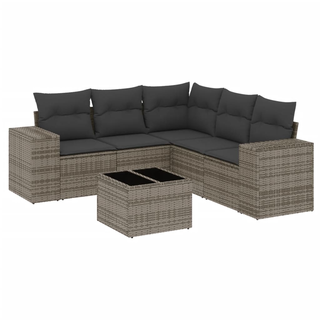 6-delige Loungeset met kussens poly rattan grijs Tuinsets | Creëer jouw Trendy Thuis | Gratis bezorgd & Retour | Trendy.nl