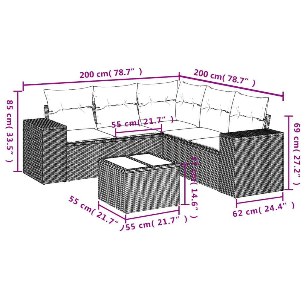 6-delige Loungeset met kussens poly rattan grijs Tuinsets | Creëer jouw Trendy Thuis | Gratis bezorgd & Retour | Trendy.nl