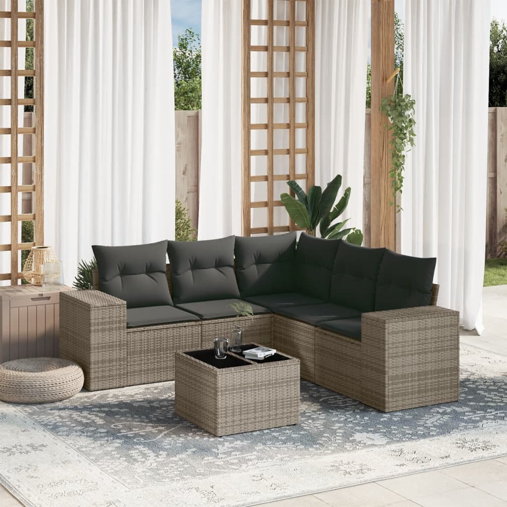 6-delige Loungeset met kussens poly rattan grijs Tuinsets | Creëer jouw Trendy Thuis | Gratis bezorgd & Retour | Trendy.nl