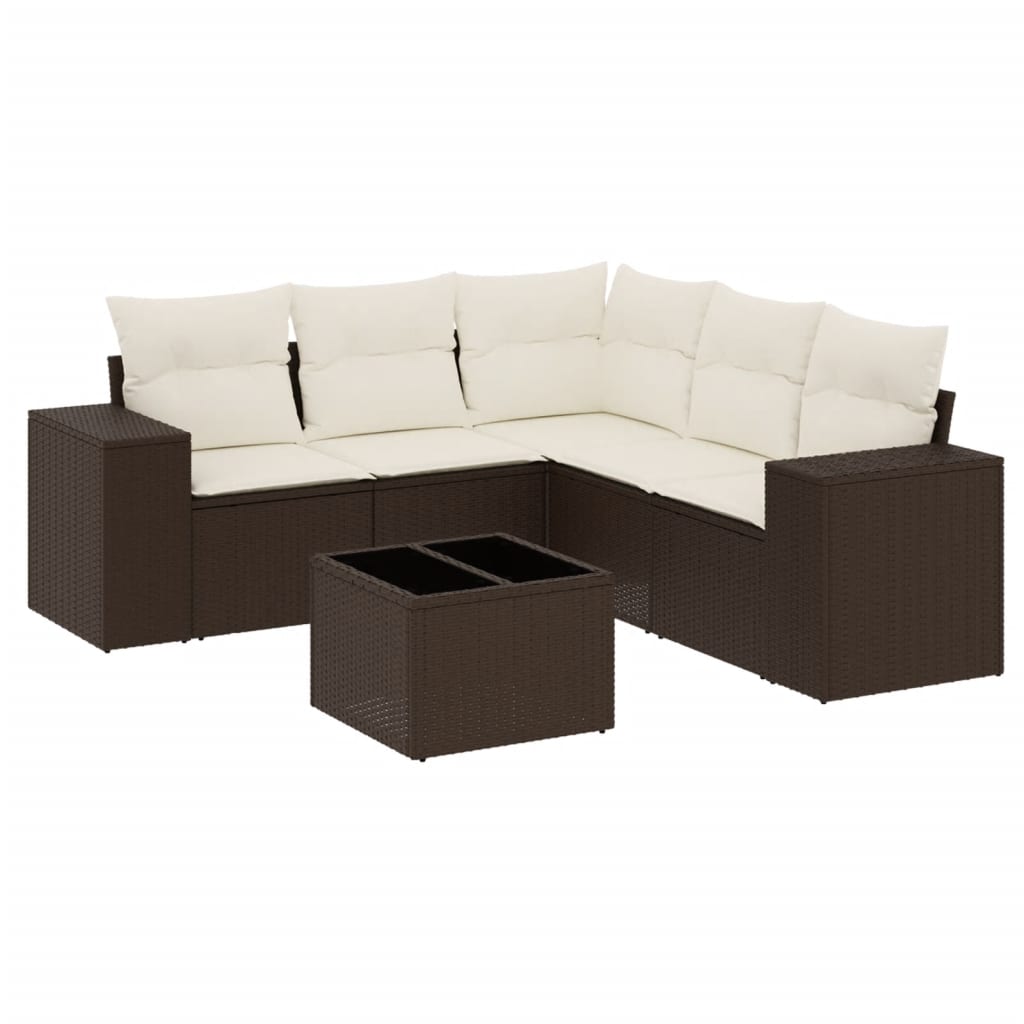 6-delige Loungeset met kussens poly rattan bruin