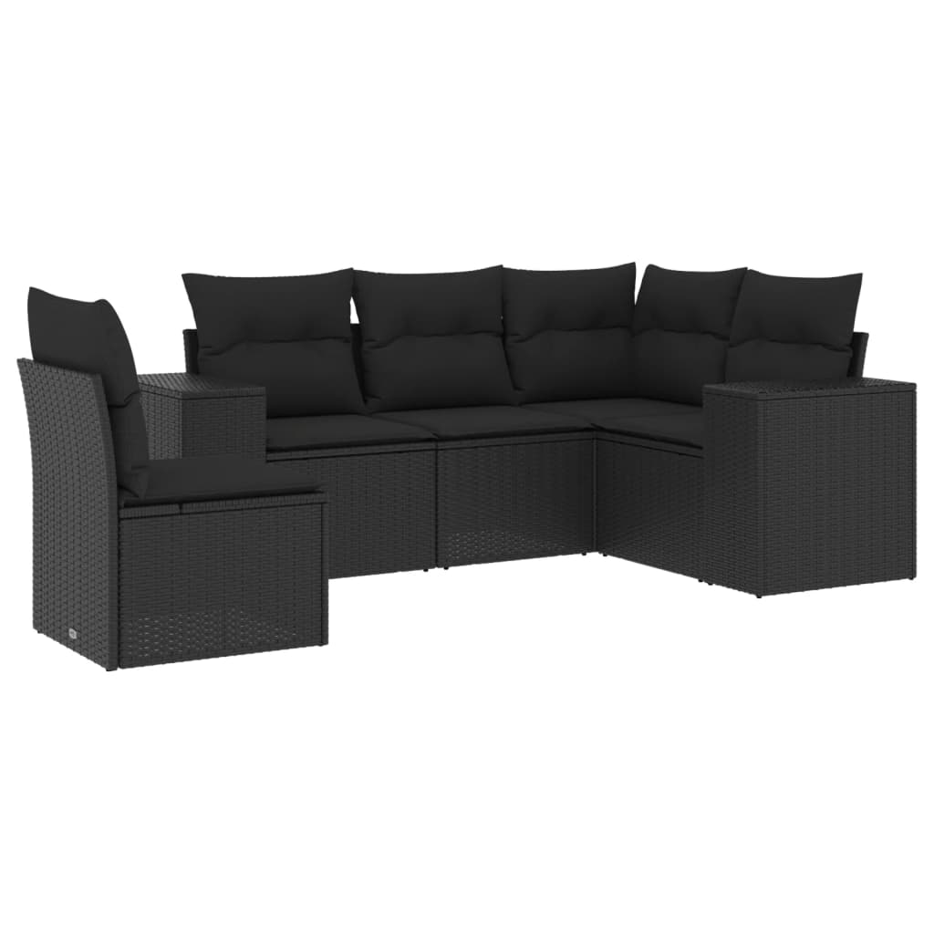 5-delige Loungeset met kussens poly rattan zwart Tuinsets | Creëer jouw Trendy Thuis | Gratis bezorgd & Retour | Trendy.nl