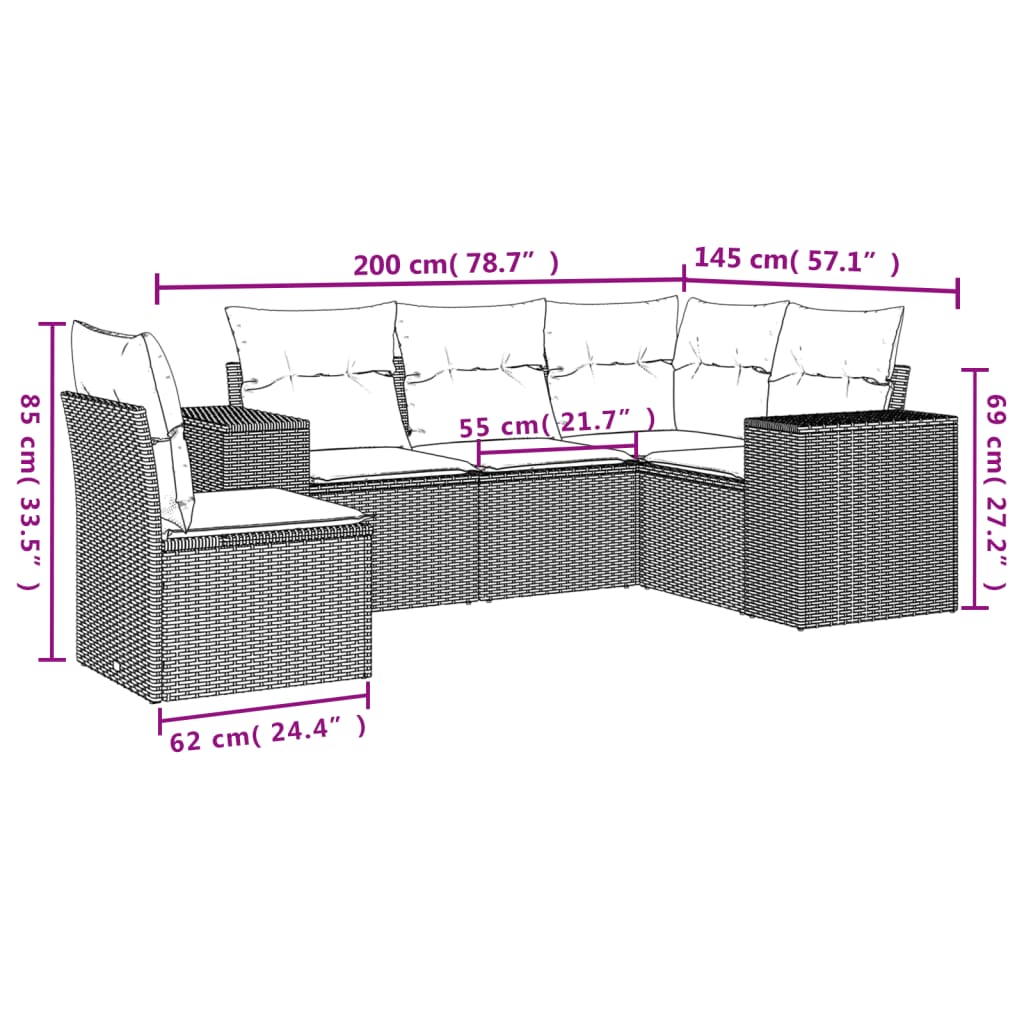 5-delige Loungeset met kussens poly rattan zwart Tuinsets | Creëer jouw Trendy Thuis | Gratis bezorgd & Retour | Trendy.nl