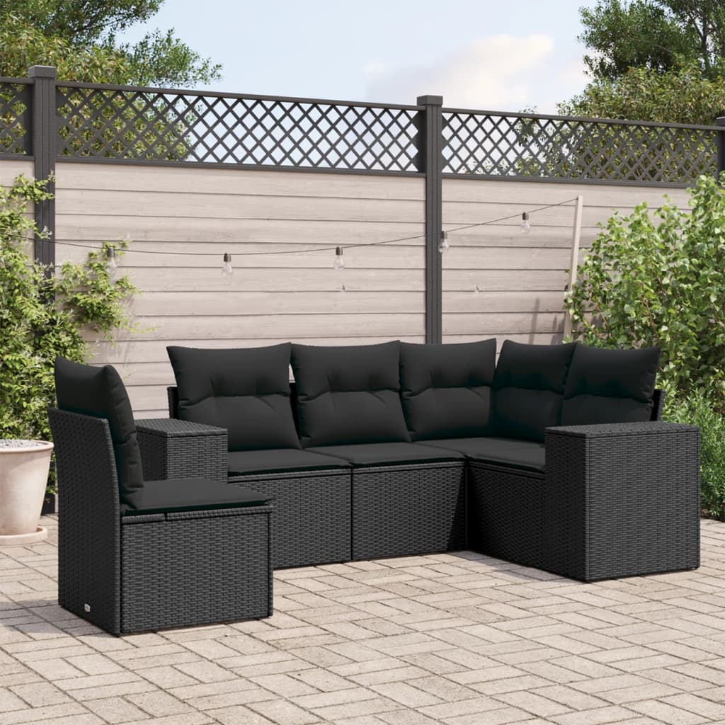 5-delige Loungeset met kussens poly rattan zwart Tuinsets | Creëer jouw Trendy Thuis | Gratis bezorgd & Retour | Trendy.nl