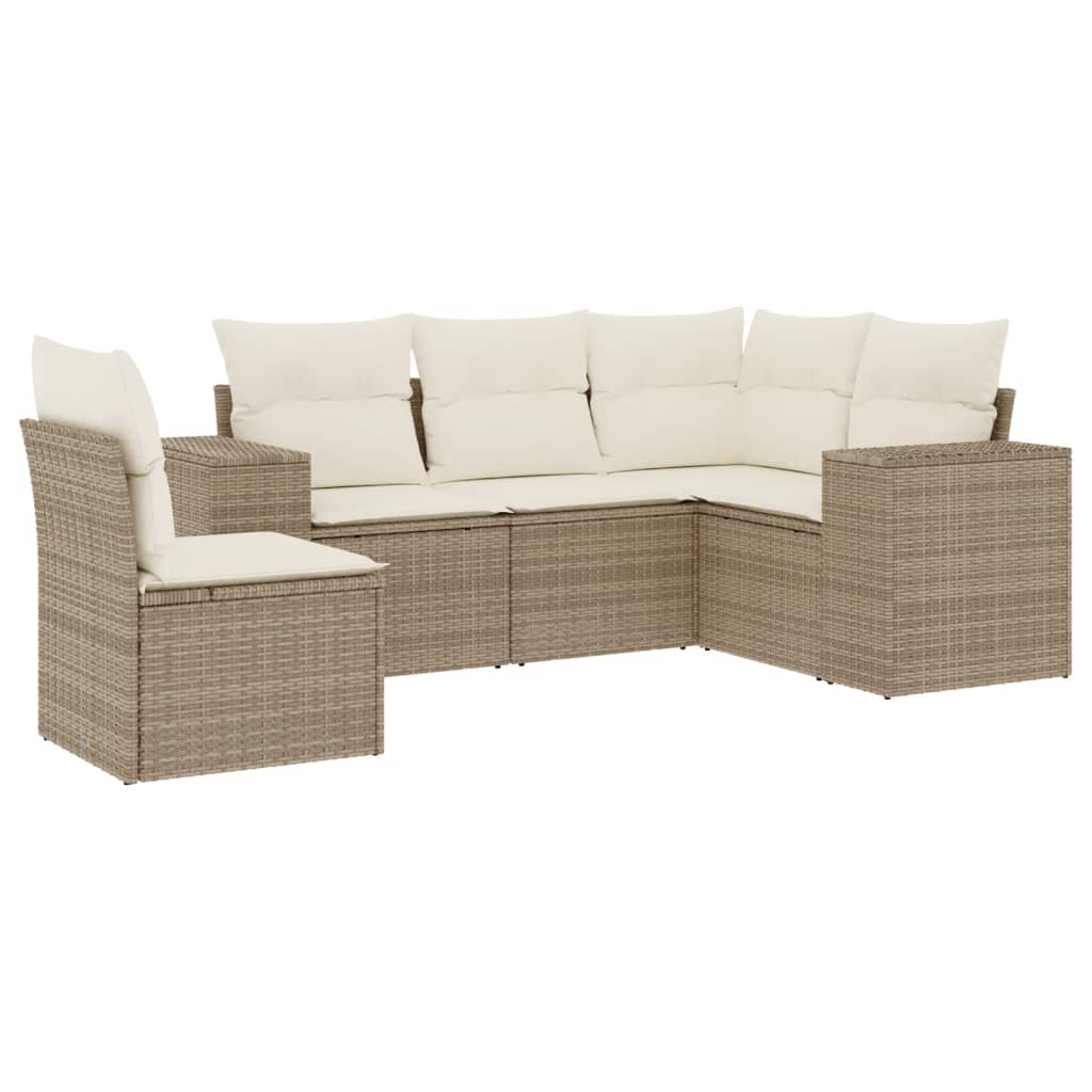 5-delige Loungeset met kussens poly rattan beige Tuinsets | Creëer jouw Trendy Thuis | Gratis bezorgd & Retour | Trendy.nl