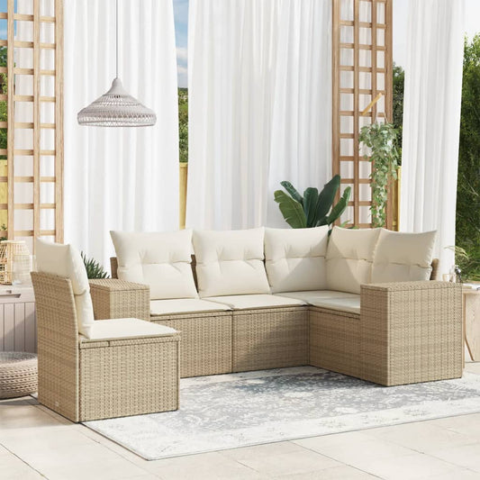 5-delige Loungeset met kussens poly rattan beige Tuinsets | Creëer jouw Trendy Thuis | Gratis bezorgd & Retour | Trendy.nl