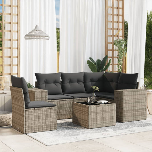 6-delige Loungeset met kussens poly rattan grijs Tuinsets | Creëer jouw Trendy Thuis | Gratis bezorgd & Retour | Trendy.nl