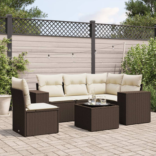 6-delige Loungeset met kussens poly rattan bruin