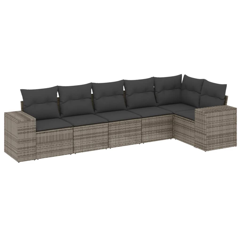 6-delige Loungeset met kussens poly rattan grijs Tuinsets | Creëer jouw Trendy Thuis | Gratis bezorgd & Retour | Trendy.nl