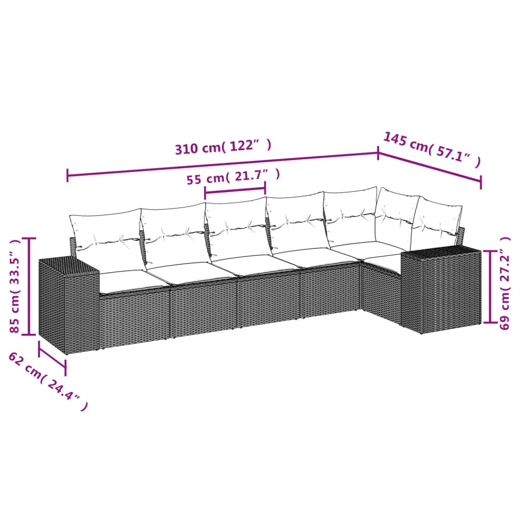 6-delige Loungeset met kussens poly rattan grijs Tuinsets | Creëer jouw Trendy Thuis | Gratis bezorgd & Retour | Trendy.nl