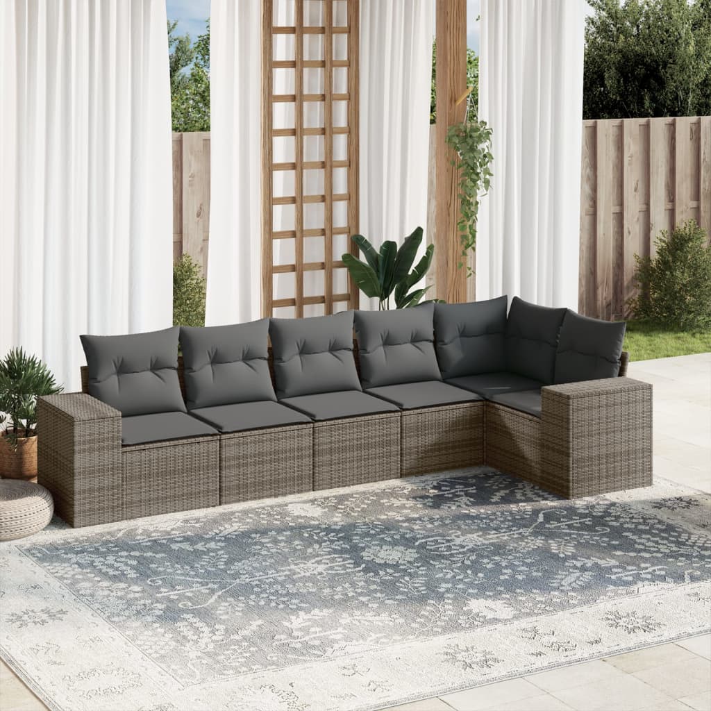 6-delige Loungeset met kussens poly rattan grijs Tuinsets | Creëer jouw Trendy Thuis | Gratis bezorgd & Retour | Trendy.nl