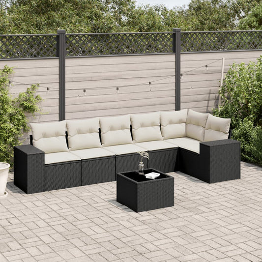 7-delige Loungeset met kussens poly rattan zwart Tuinsets | Creëer jouw Trendy Thuis | Gratis bezorgd & Retour | Trendy.nl