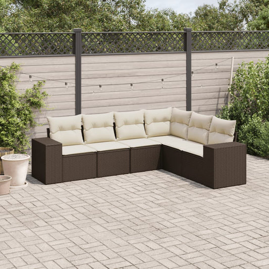 6-delige Loungeset met kussens poly rattan bruin