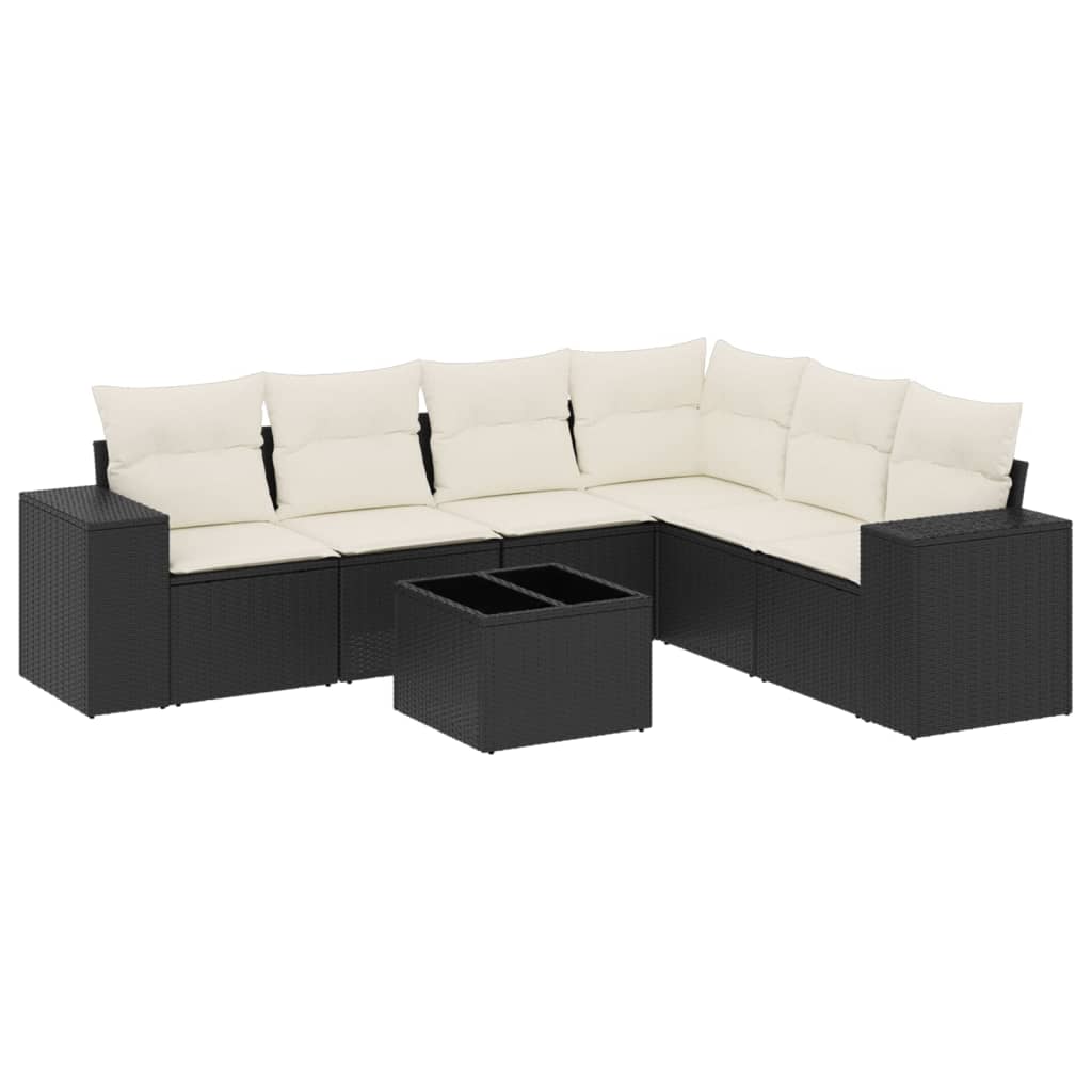 7-delige Loungeset met kussens poly rattan zwart Tuinsets | Creëer jouw Trendy Thuis | Gratis bezorgd & Retour | Trendy.nl