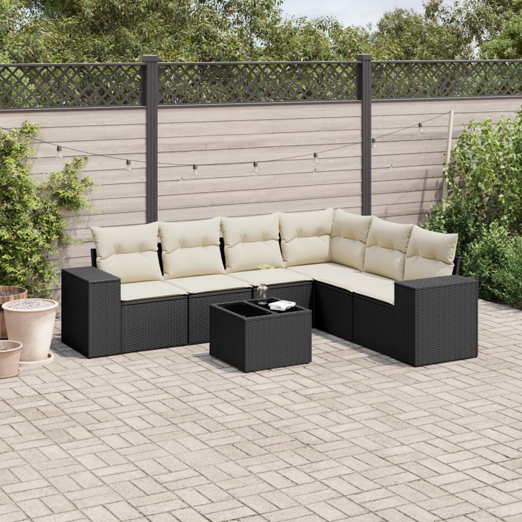 7-delige Loungeset met kussens poly rattan zwart Tuinsets | Creëer jouw Trendy Thuis | Gratis bezorgd & Retour | Trendy.nl