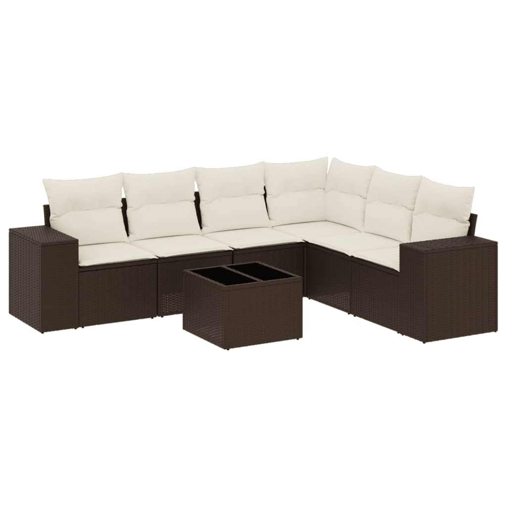 7-delige Loungeset met kussens poly rattan bruin