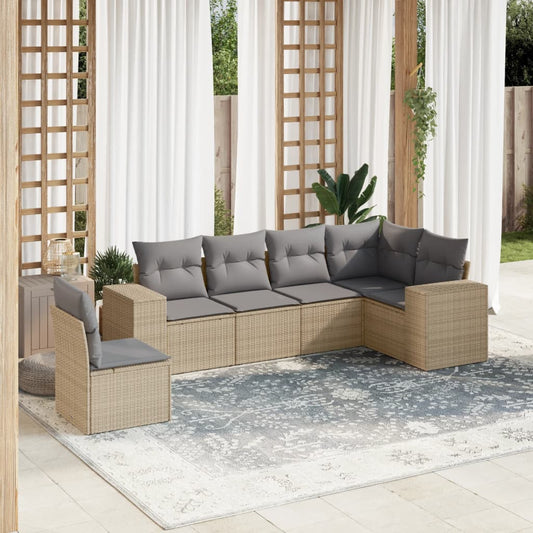 6-delige Loungeset met kussens poly rattan beige Tuinsets | Creëer jouw Trendy Thuis | Gratis bezorgd & Retour | Trendy.nl