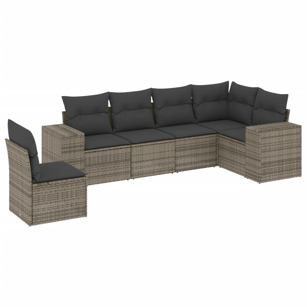 6-delige Loungeset met kussens poly rattan grijs Tuinsets | Creëer jouw Trendy Thuis | Gratis bezorgd & Retour | Trendy.nl