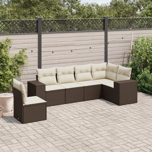 6-delige Loungeset met kussens poly rattan bruin