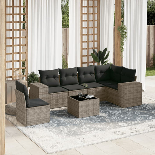 7-delige Loungeset met kussens poly rattan grijs Tuinsets | Creëer jouw Trendy Thuis | Gratis bezorgd & Retour | Trendy.nl