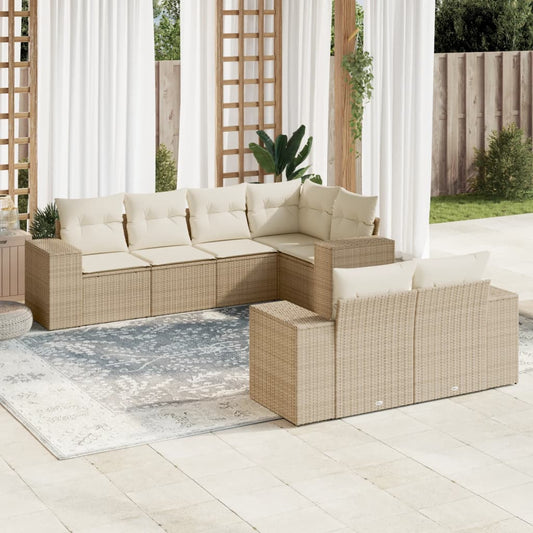 7-delige Loungeset met kussens poly rattan beige Tuinsets | Creëer jouw Trendy Thuis | Gratis bezorgd & Retour | Trendy.nl