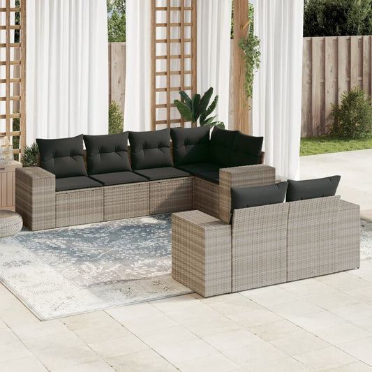 7-delige Loungeset met kussens poly rattan lichtgrijs Tuinsets | Creëer jouw Trendy Thuis | Gratis bezorgd & Retour | Trendy.nl