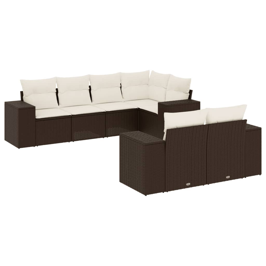 7-delige Loungeset met kussens poly rattan bruin