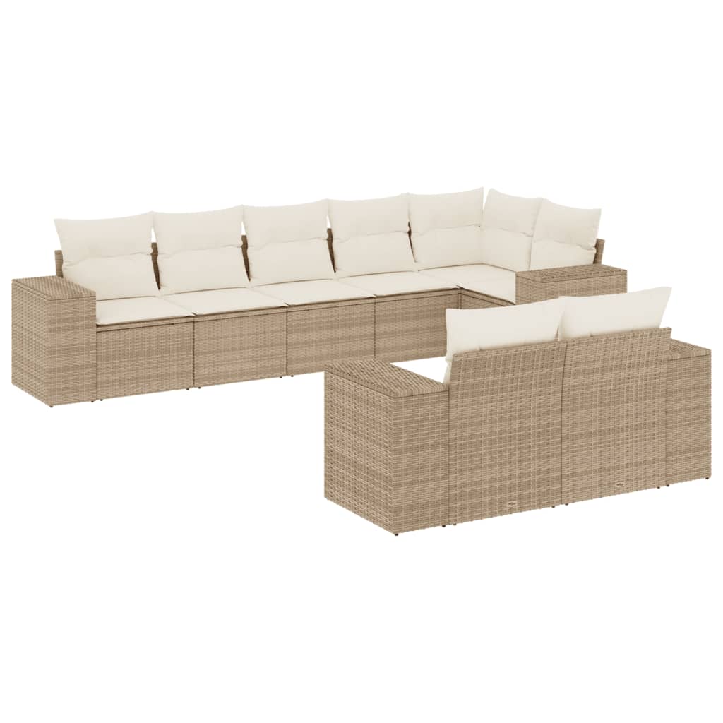 8-delige Loungeset met kussens poly rattan beige